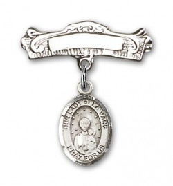 Pin Badge with Our Lady of la Vang Charm and Arched Polished Engravable Badge Pin [BLBP1066]