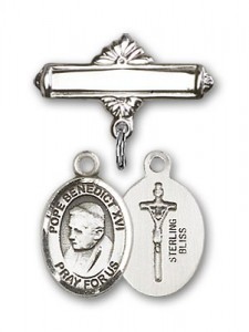 Pin Badge with Pope Benedict XVI Charm and Polished Engravable Badge Pin [BLBP1519]