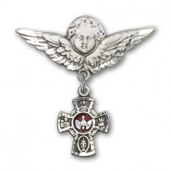 Pin Badge with Red 5-Way Charm and Angel with Larger Wings Badge Pin [BLBP0135]