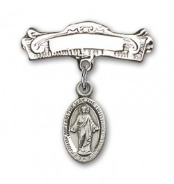 Pin Badge with Scapular Charm and Arched Polished Engravable Badge Pin [BLBP0161]