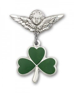 Pin Badge with Shamrock Charm and Angel with Smaller Wings Badge Pin [BLBP0206]