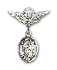 Pin Badge with St. Aaron Charm and Angel with Smaller Wings Badge Pin [BLBP1656]