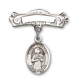 Pin Badge with St. Agatha Charm and Arched Polished Engravable Badge Pin [BLBP0281]