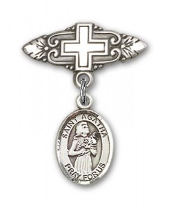 Pin Badge with St. Agatha Charm and Badge Pin with Cross [BLBP0280]