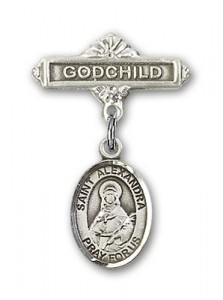 Pin Badge with St. Alexandra Charm and Godchild Badge Pin [BLBP1391]
