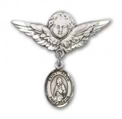 Pin Badge with St. Alice Charm and Angel with Larger Wings Badge Pin [BLBP1613]