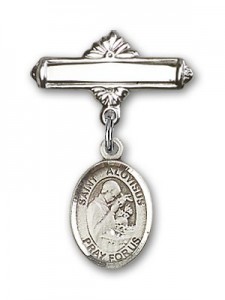 Pin Badge with St. Aloysius Gonzaga Charm and Polished Engravable Badge Pin [BLBP1456]
