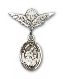 Pin Badge with St. Ambrose Charm and Angel with Smaller Wings Badge Pin [BLBP1208]