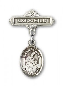 Pin Badge with St. Ambrose Charm and Godchild Badge Pin [BLBP1209]
