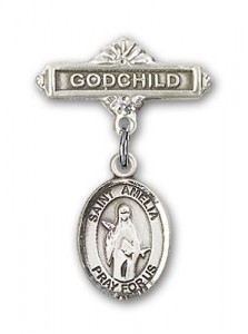 Pin Badge with St. Amelia Charm and Godchild Badge Pin [BLBP2061]