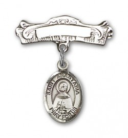 Pin Badge with St. Anastasia Charm and Arched Polished Engravable Badge Pin [BLBP1374]