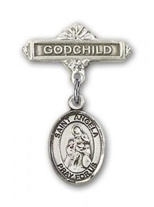 Pin Badge with St. Angela Merici Charm and Godchild Badge Pin [BLBP1859]