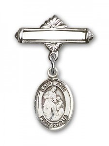 Pin Badge with St. Ann Charm and Polished Engravable Badge Pin [BLBP0272]