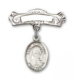 Pin Badge with St. Apollonia Charm and Arched Polished Engravable Badge Pin [BLBP0295]