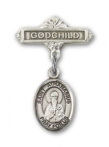 Pin Badge with St. Athanasius Charm and Godchild Badge Pin [BLBP1942]