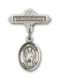 Pin Badge with St. Austin Charm and Godchild Badge Pin [BLBP1671]
