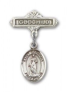 Pin Badge with St. Barbara Charm and Godchild Badge Pin [BLBP0305]