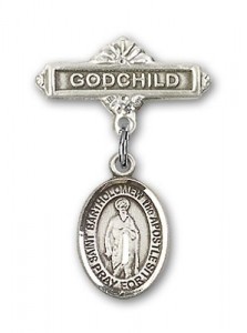 Pin Badge with St. Bartholomew the Apostle Charm and Godchild Badge Pin [BLBP1545]