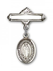 Pin Badge with St. Bartholomew the Apostle Charm and Polished Engravable Badge Pin [BLBP1540]