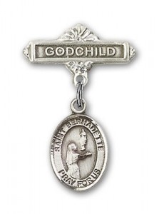 Pin Badge with St. Bernadette Charm and Godchild Badge Pin [BLBP0382]