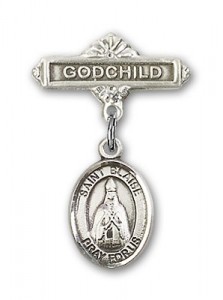 Pin Badge with St. Blaise Charm and Godchild Badge Pin [BLBP0333]