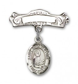 Pin Badge with St. Bonaventure Charm and Arched Polished Engravable Badge Pin [BLBP0856]