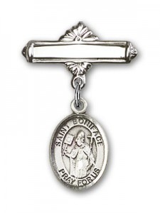 Pin Badge with St. Boniface Charm and Polished Engravable Badge Pin [BLBP0321]