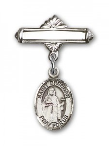 Pin Badge with St. Brendan the Navigator Charm and Polished Engravable Badge Pin [BLBP0384]