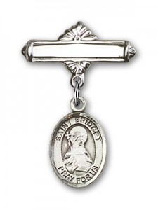 Pin Badge with St. Bridget of Sweden Charm and Polished Engravable Badge Pin [BLBP1113]