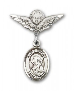 Pin Badge with St. Brigid of Ireland Charm and Angel with Smaller Wings Badge Pin [BLBP1124]