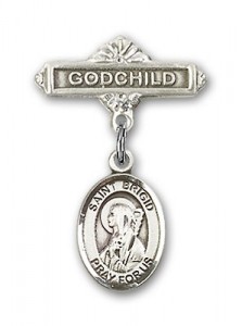 Pin Badge with St. Brigid of Ireland Charm and Godchild Badge Pin [BLBP1125]