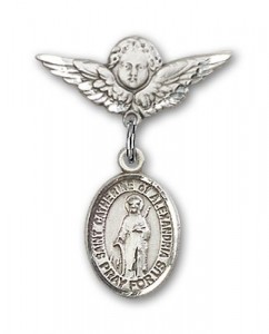 Pin Badge with St. Catherine of Alexandria Charm and Angel with Smaller Wings Badge Pin [BLBP2228]