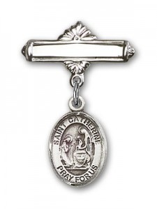 Pin Badge with St. Catherine of Siena Charm and Polished Engravable Badge Pin [BLBP0356]