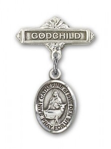 Pin Badge with St. Catherine of Sweden Charm and Godchild Badge Pin [BLBP2187]