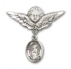 Pin Badge with St. Christina the Astonishing Charm and Angel with Larger Wings Badge Pin [BLBP2101]