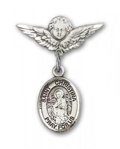Pin Badge with St. Christina the Astonishing Charm and Angel with Smaller Wings Badge Pin [BLBP2102]