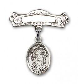 Pin Badge with St. Christina the Astonishing Charm and Arched Polished Engravable Badge Pin [BLBP2100]