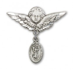 Pin Badge with St. Christopher Charm and Angel with Larger Wings Badge Pin [BLBP0162]