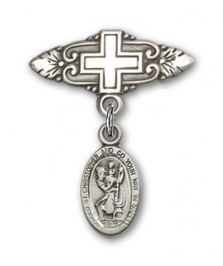 Pin Badge with St. Christopher Charm and Badge Pin with Cross [BLBP0156]