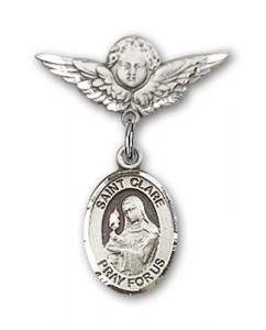 Pin Badge with St. Clare of Assisi Charm and Angel with Smaller Wings Badge Pin [BLBP0459]