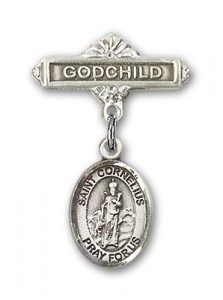 Pin Badge with St. Cornelius Charm and Godchild Badge Pin [BLBP2138]