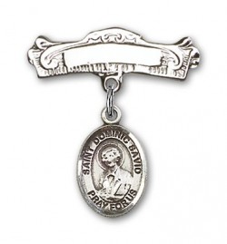 Pin Badge with St. Dominic Savio Charm and Arched Polished Engravable Badge Pin [BLBP1472]