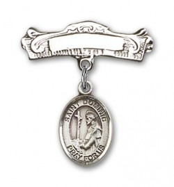 Pin Badge with St. Dominic de Guzman Charm and Arched Polished Engravable Badge Pin [BLBP0471]