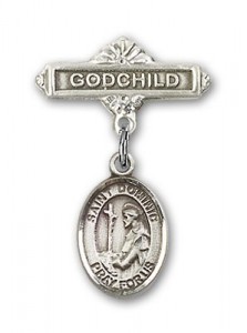 Pin Badge with St. Dominic de Guzman Charm and Godchild Badge Pin [BLBP0474]