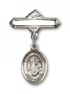 Pin Badge with St. Dominic de Guzman Charm and Polished Engravable Badge Pin [BLBP0469]