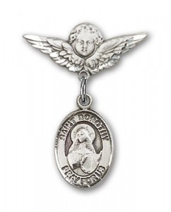 Pin Badge with St. Dorothy Charm and Angel with Smaller Wings Badge Pin [BLBP0424]