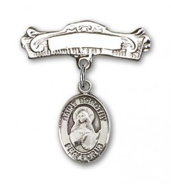 Pin Badge with St. Dorothy Charm and Arched Polished Engravable Badge Pin [BLBP0422]
