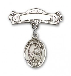 Pin Badge with St. Dymphna Charm and Arched Polished Engravable Badge Pin [BLBP0485]