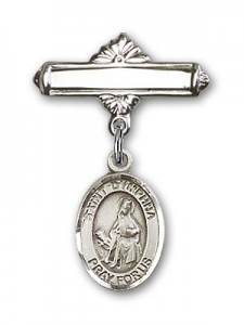 Pin Badge with St. Dymphna Charm and Polished Engravable Badge Pin [BLBP0483]