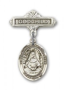 Pin Badge with St. Edburga of Winchester Charm and Godchild Badge Pin [BLBP2131]